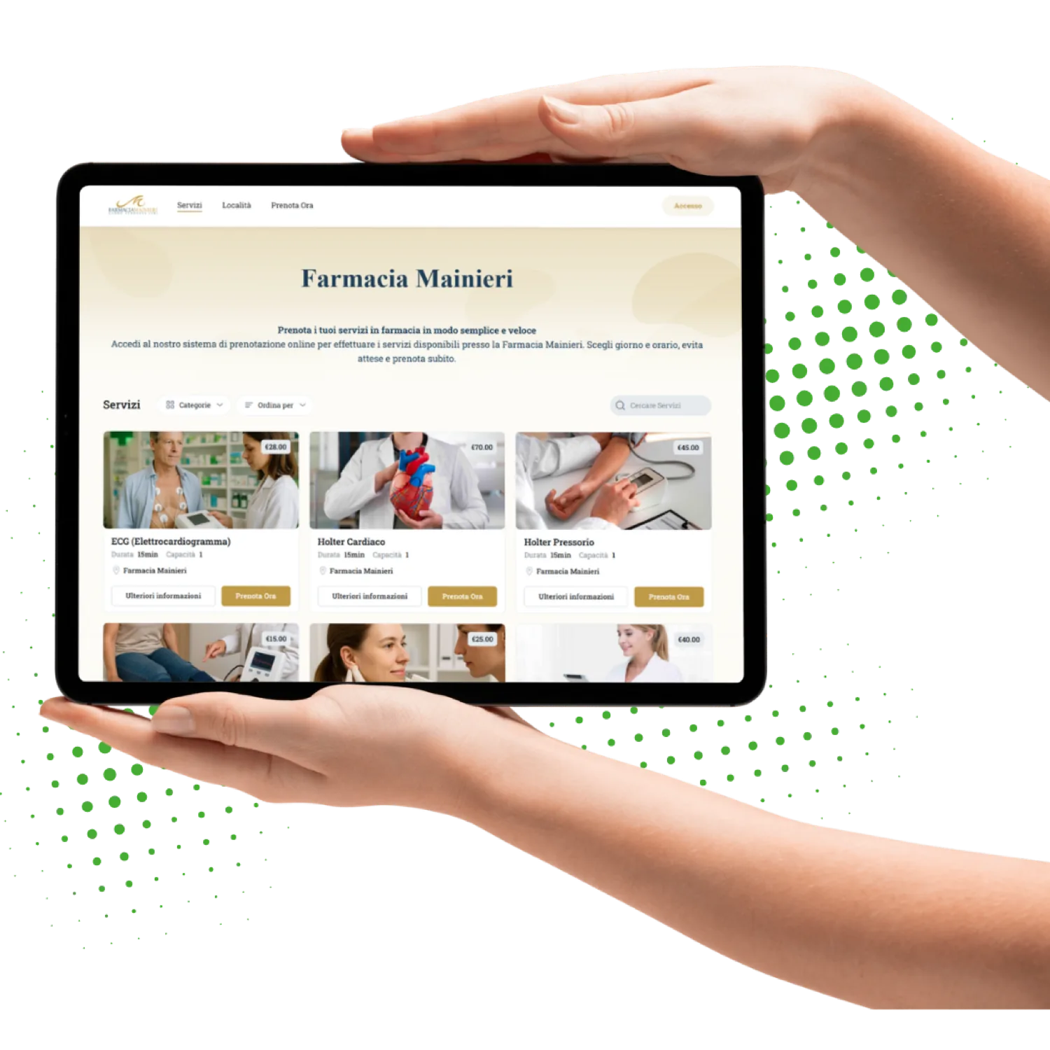 Sito prenotazioni farmacia su tablet